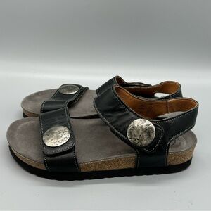 Taos Luckie Black Leather Comfort Sandals Cork Insoles EU 36 US 5 - 5.5 Org $175